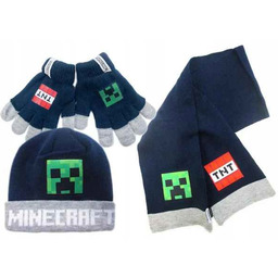 MINECRAFT jesienno-zimowa czapka + rękawiczki + szalik roz