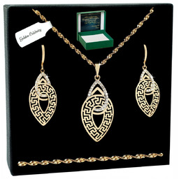 ZŁOTY ŁAŃCUSZE SINGAPUR + ZAWIESZKA + KOLCZYKI, GRECKI