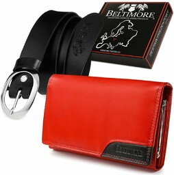 Damski Zestaw skórzany premium pasek portfel P90