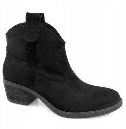 Nessi 19621 botki kowbojki czarne skóra nubuk r.37