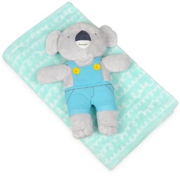 Kocyk dziecięcy turkusowy David z pluszakiem koala, 75