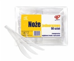 SZTUĆCE NOŻE PLASTIKOWE TRANSPARENTNE SARANTIS PROFFESIONAL 50szt.