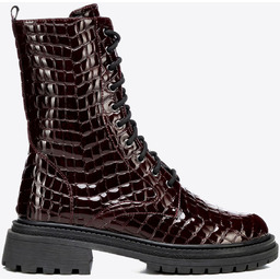 Damskie glany z lakierowanej skóry croco bordowe