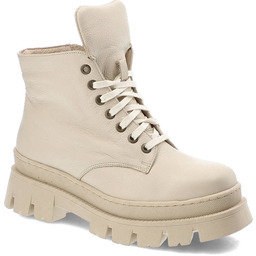 Beżowe Botki Blu Skórzane Ocieplane Buty Damskie