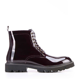 Męskie glany ze skóry lakierowanej bordowe