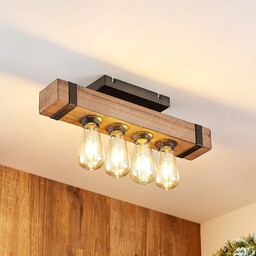 Lampa Sufitowa Lindby, Sverina, drewniany, salon, drewno, dworkowy