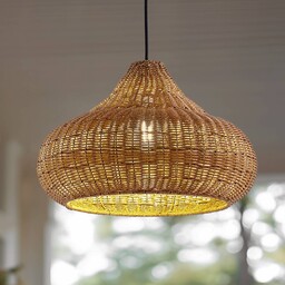 Zewnętrzna lampa wisząca Lucande Taniola, 1-punktowa, beżowy, rattan,