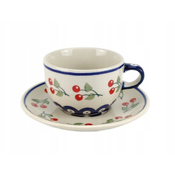 Filiżanka i spodek ceramika Bolesławiec wzór 70WI wisienki