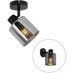 Plafon art deco czarny z przydymionym szkłem regulowany