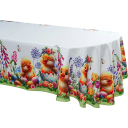 Obrus wielkanocny zielony owalny w pisanki, kwiaty