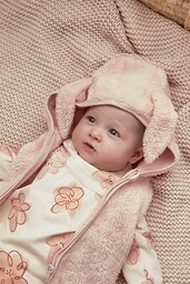 Różowy polarowy bezrękawnik niemowlęcy z uszami królika