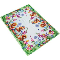 Serwetka wielkanocna zielona prostokątna w pisanki, kwiaty