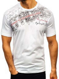 T-shirt męski z nadrukiem biały Denley 14234