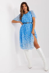 Niebiesko-biała plisowana sukienka damska w grochy