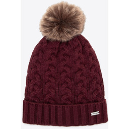 Czapka damska z warkoczowym splotem i pomponem bordowa