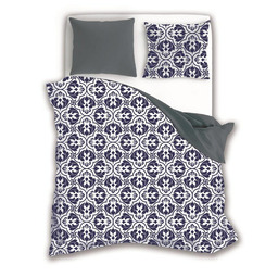 Faro Pościel bawełniana 160x200 biała granatowa szara ornamenty