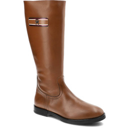 Tommy Hilfiger Brązowe Kozaki Damskie Eleganckie Skórzane Buty