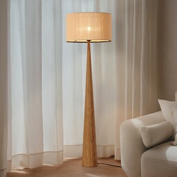 Lampa Podłogowa Lucande, Fabrena, drewniany, salon, drewno