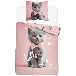 Pościel bawełniana różowa kot POT-145