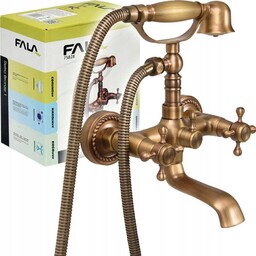 Kran Bateria Wanny Wannowa Ścienna Retro Mosiądz Bronze