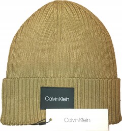 Czapka Zimowa Calvin Klein Z Gumowym Logo Camelowa