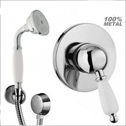 Bateria podtynkowa Retro,rączka prysznicowa,wąż 150 cm, przyłącze+uchwyt,Chrom