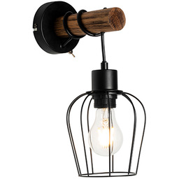 Rustykalna lampa ścienna czarna z drewnem - Stronk