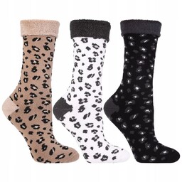 3X Skarpetki Damskie Panterka Ciepłe Wysokie Skarpety Kolorowe