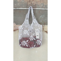 Pakamera Koronkowa torba shopper, na ramię, róże, biała,