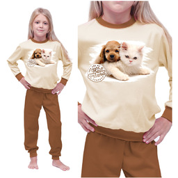 Piżama Dziewczęca Dla Dzieci Bawełniana Różowa Kolorowy Nadruk