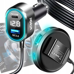 Bardzo Szybka Ładowarka Samochodowa Rozdzielacz Klips 98W 2xUSB