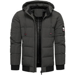 Kurtka męska zimowa z odpinanym kapturem grafitowa Recea