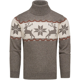 Brązowy wełniany sweter męski z golfem norweski wzór