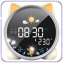 Zegar Budzik Led Elektroniczny Cyfrowy Kotek dla dzieci