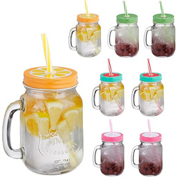 Relaxdays Szklanki do napojów z pokrywką i słomką,