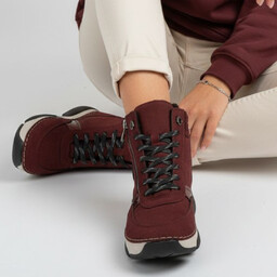 Rieker Czerwone Botki Ocieplane Buty Damskie