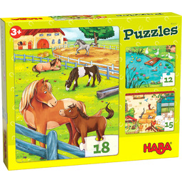 HABA 305237 Jigsaw Puzzles Farm Animals, 3 Puzzles