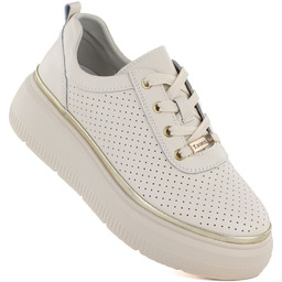 Skórzane półbuty na platformie ażurowe beżowe T.Sokolski W26-844