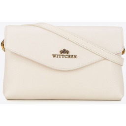 Mała damska listonoszka ze skóry naturalnej dwukomorowa kremowa