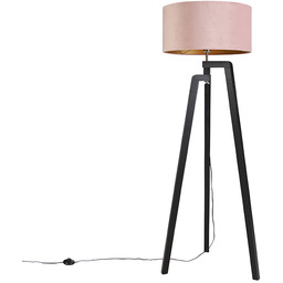Lampa podłogowa trójnóg czarna z różowym kloszem