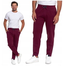 DRESOWE SPODNIE MĘSKIE Klasyczne Gładkie Bordowe z Kieszeniami