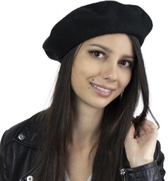 BERET damski FRANCUSKI wełniany CZARNY elegancki