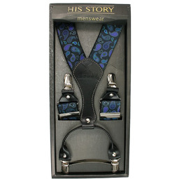 Szelki Szerokie Granatowe w Turkusowy Wzór Paisley Męskie,