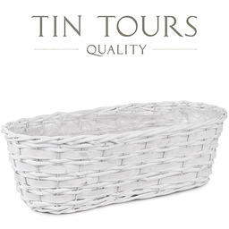 BIAŁY OWALNY KOSZYK WIKLINOWY NA BALKON 44x19x14 cm