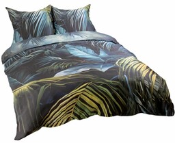 Pościel satynowa 140x200 Premium Satynlove Liście czarna turkusowa
