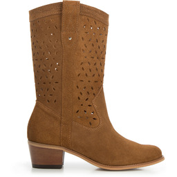 Kowbojki z ażurowego zamszu wysokie brązowe