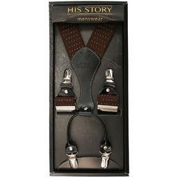 Brązowo-Białe Szerokie Szelki Męskie, Skóra Naturalna -HIS STORY-