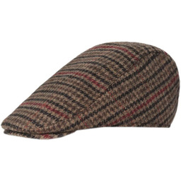 Kaszkiet Jesienno-Zimowy Brązowy w Kratkę z Gumką
