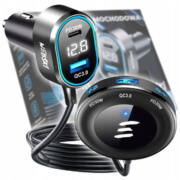 Ładowarka Samochodowa Z Przedłużaczem Dla Pasażerów 98W 2xUSB