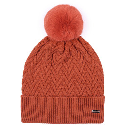 Damska czapka o splocie w jodełkę ceglasta